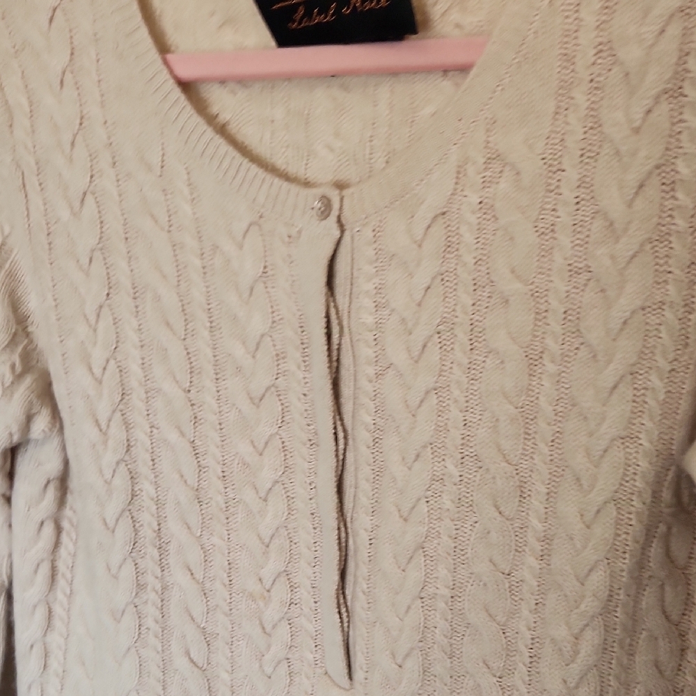 Soft Surroundings Label Noir Beige Cable Knit Cashmere Henley Sweater - Picture 5 of 5